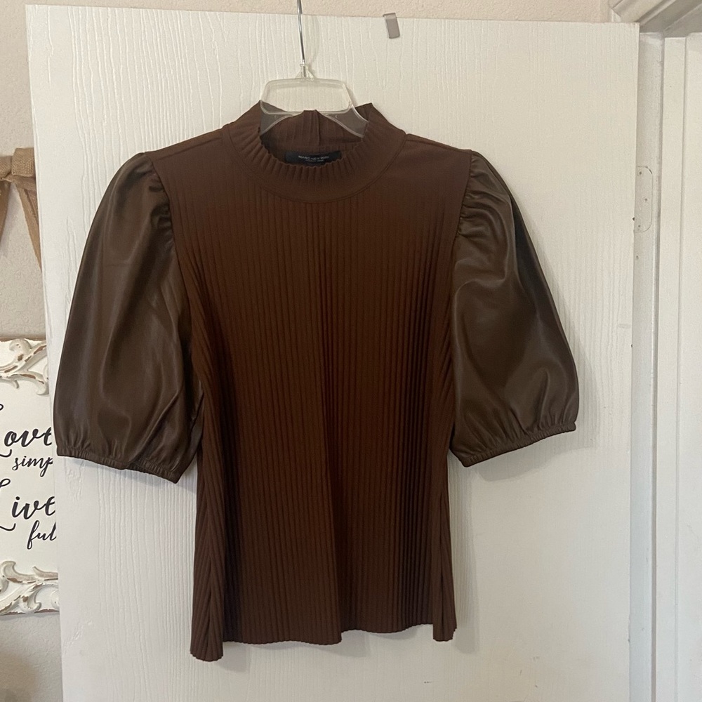 Marc New York Brown Puff Sleeve Top NWT XL